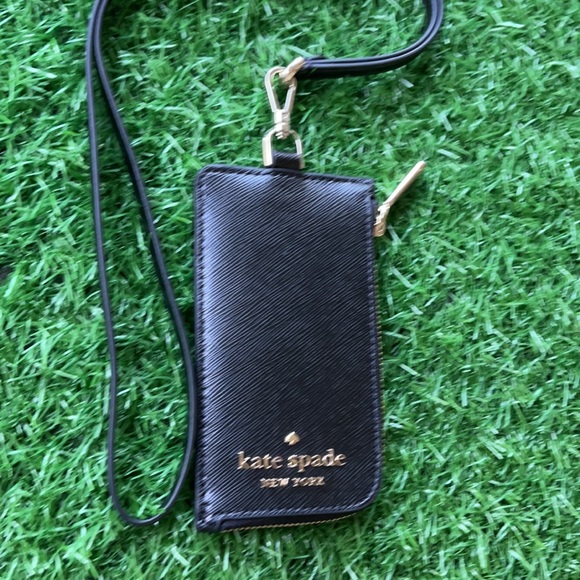 New KATE SPADE Staci Black Leather Card Case Lanyard WLR00139 $99 - Picture 2 of 16